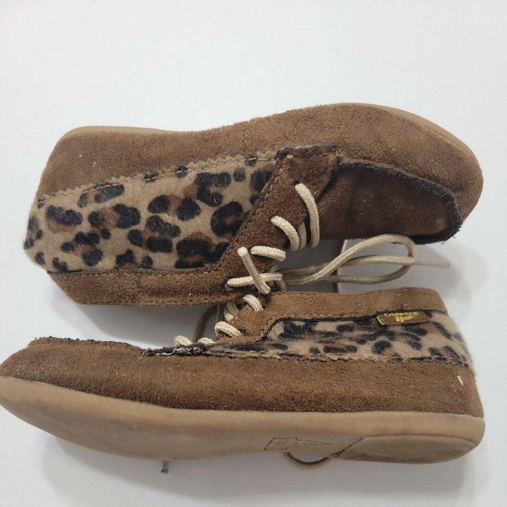 Oshkosh Baby‎ Booties Girls 9 Brown Animal Print Ankle Leather Look Lace Up High